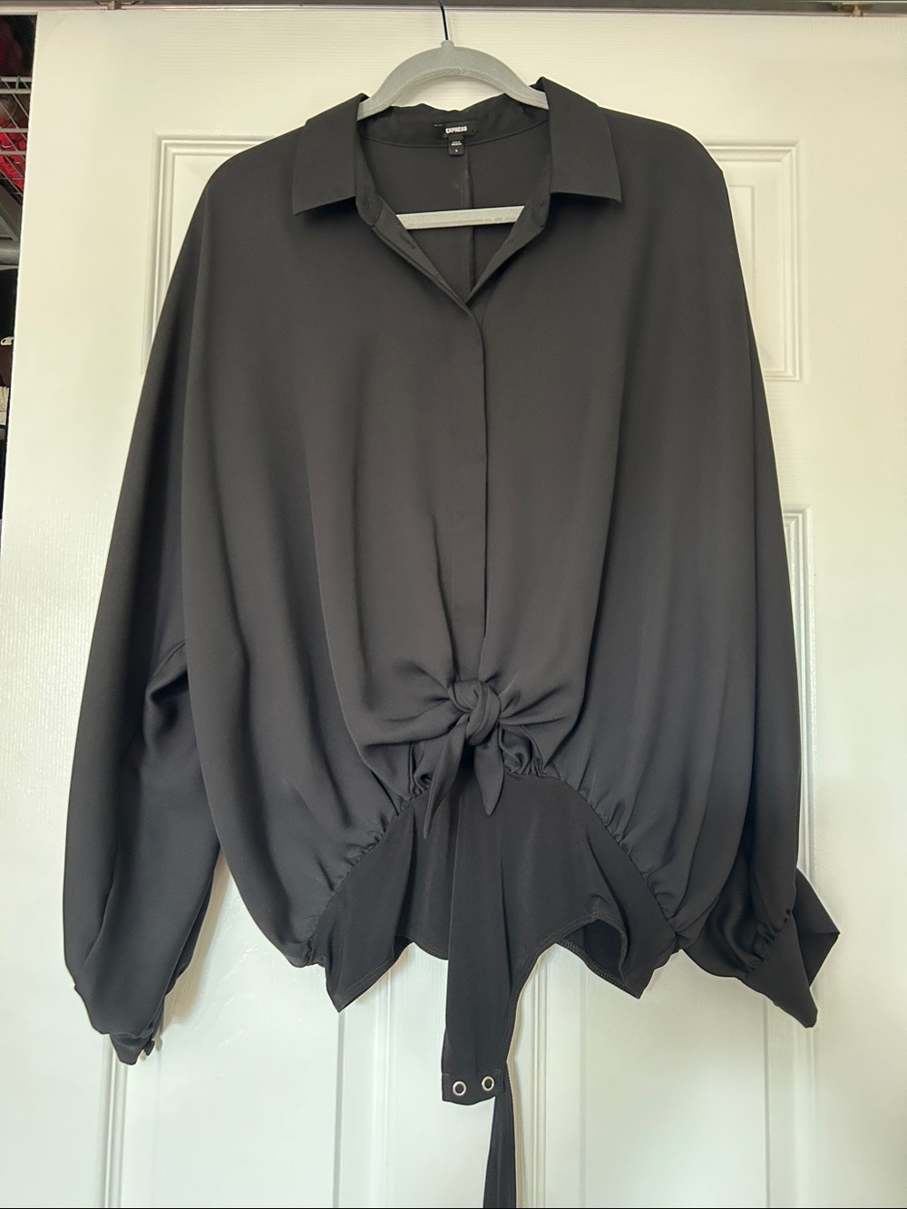 Express Black Tie-Front Button Down Blouse